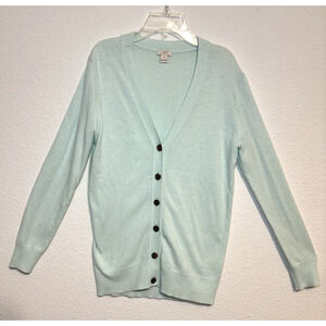 J Crew Cardigan V-neck Button Down Relaxed Sweater‎ Green Wool Blend XS (c)